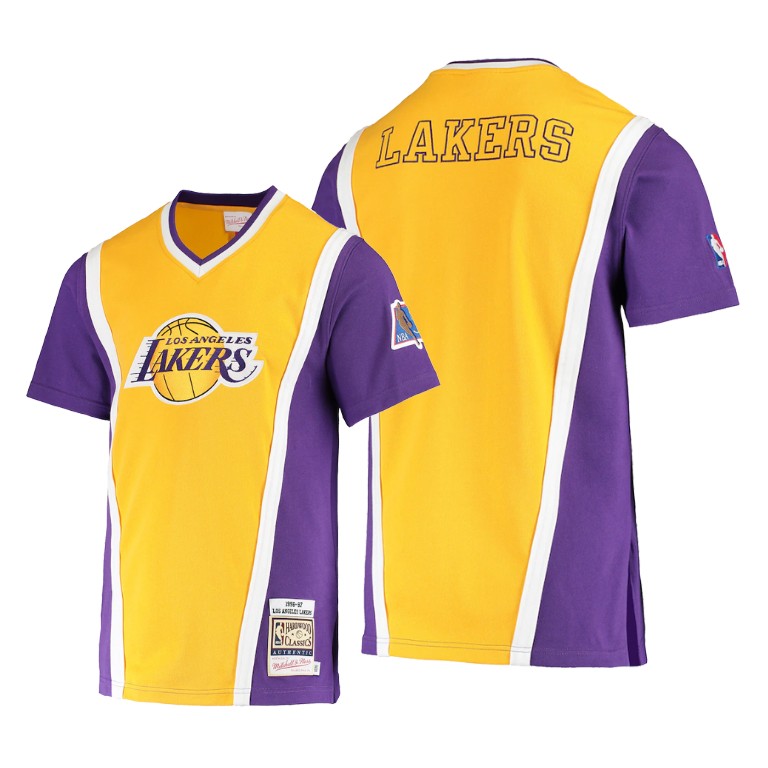 Men's Los Angeles Lakers NBA On Court Shooting 1996-1997 Authentic Hardwood Classics Purple Basketball T-Shirt IAO2883AB